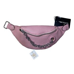 New Pretty Little Thing Bum Bag Pink Pebbled Silver Chain (NO STRAP)